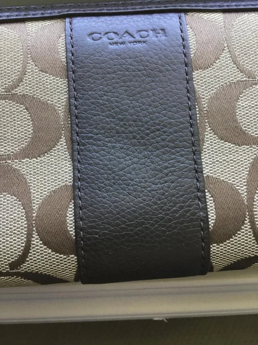 Coach Brown Accordion Large Zip Wallet Signature Monogram Canvas w/Leather Trim - Picture 2 of 7